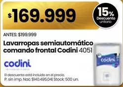 Codini - Lavarropas semiautomático comando frontal 4051