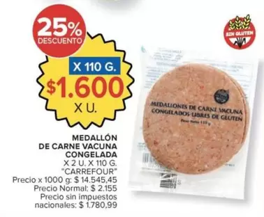 Carrefour - Medallón de Carne Vacuna Congelada