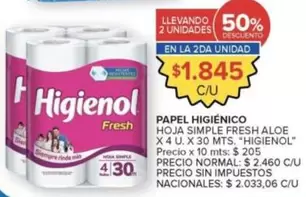 Higienol - PAPEL HIGIÉNICO HOJA SIMPLE FRESH ALOE