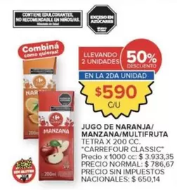 Carrefour - JUGO DE NARANJA/MANZANA/MULTIFRUTA TETRA X 200 CC