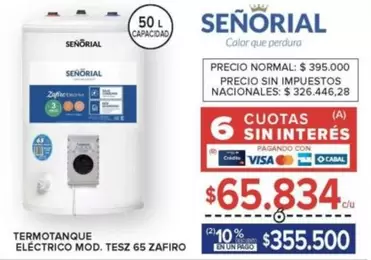 Señorial - TERMOTANQUE ELÉCTRICO MOD. TESZ 65 ZAFIR