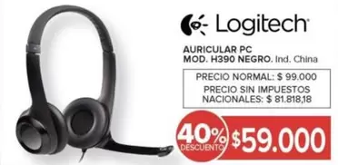 Logitech - AURICULAR PC MOD. H390 NEGRO