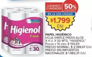 Higienol - PAPEL HIGIÉNICO HOJA SIMPLE FRESH ALOE