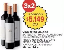 Alma Mora - VINO TINTO MALBEC BOTELLA X 750 CC