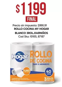 My Hogar - ROLLO COCINA MY HOGAR BLANCO 3 ROL. X 40 PAÑOS