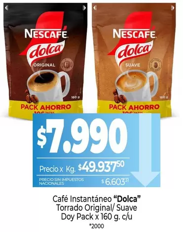 Nescafé - Café Instantáneo "Dolca" Torrado Original/ Suave Doy Pack