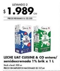 X$ - LECHE UAT CUISINE & CO entera/semidescremada 1% brik x 1 L
