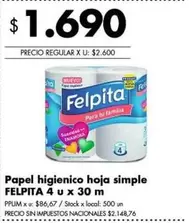 Felpita - Papel higienico hoja simple