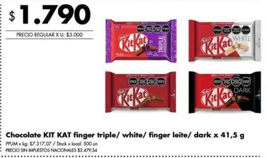 X$ - Chocolate finger triple/ white/ finger leite/ dark