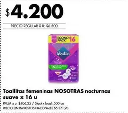 Nosotras - Toallitas femeninas nocturnas suave
