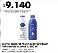 Nivea - Crema corporal milk nutritiva/hidratacion express