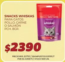 Whiskas - SNACKS PARA GATOS POLLO, CARNE O SALMÓN PCH. 8GR.