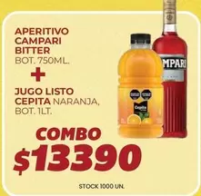 Campari - APERITIVO CAMPARI BITTER BOT. 750ML + JUGO LISTO CEPITA NARANJA, BOT. 1LT.