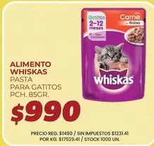 Whiskas - ALIMENTO WHISKAS PASTA PARA GATITOS PCH. 85GR.