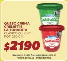 Tonadita - Queso Crema Cremette