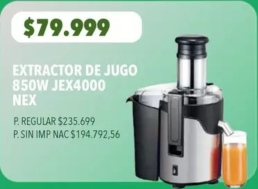 Nex - EXTRACTOR DE JUGO 850W JEX4000