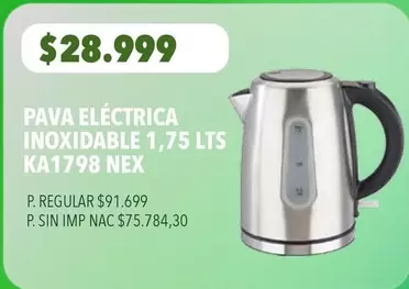 Nex - PAVA ELÉCTRICA INOXIDABLE 1,75 LTS KA1798
