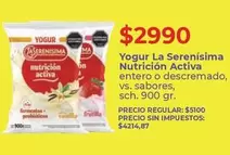 La Serenísima - Yogur Nutrición Activa entero o descremado, vs. Sabores