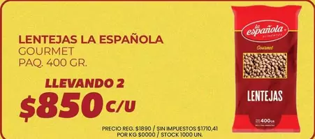 La Española - LENTEJAS GOURMET PAQ. 400 GR.