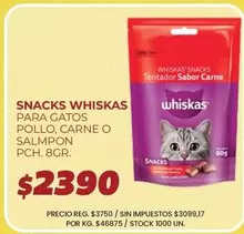 Whiskas - SNACKS PARA GATOS POLLO, CARNE O SALMON
