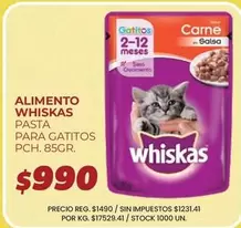 Whiskas - ALIMENTO WHISKAS PASTA PARA GATITOS PCH. 85GR.