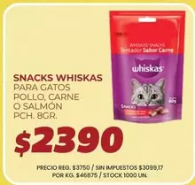 Whiskas - SNACKS PARA GATOS POLLO, CARNE O SALMÓN PCH. 8GR.