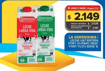 La Serenísima - Leche UAT Entera Fort 3% Parc Desc Fort 1%/2%