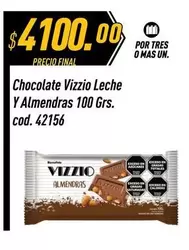 Vizzio - Chocolate Leche Y Almendras 100 Grs. cod. 42156