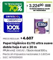 Elite - Papel higiénico ultra suave doble hoja 4 un x 30 m