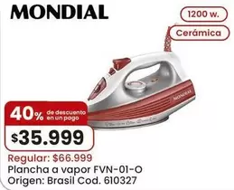 Mondial - Plancha a vapor FVN-01-O