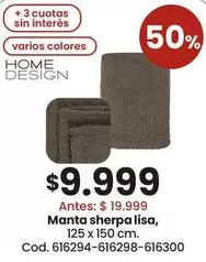 X$ - Manta sherpa lisa, 125 x 150 cm. Cod. 616294-616298-616300