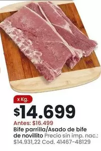 X$ - Bife parrilla/Asado de bife de novillito