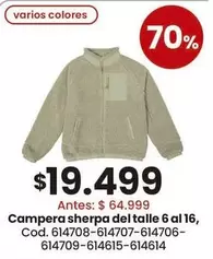 Campera sherpa del talle 6 al 16, Cod. 614708-614707-614706-614709-614615-614614