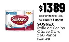 Sussex - Rollo de Cocina Clásico 3 Un. x 50 Paños. Cód:6491