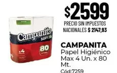 Campanita - Papel Higi00enico Max 4 Un. x 80 Mt.