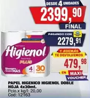 Higienol - PAPEL HIGIENICO DOBLE HOJA 4X30mt