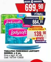 Ladysoft - TOALLITAS FEMENINAS NORMAL