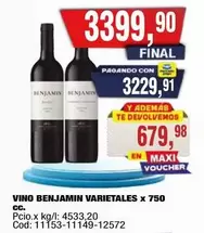 Benjamin - VINO BENJAMIN VARIETALES x 750 cc.