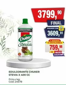 Chuker - Edulcorante Stevia X 400 CC