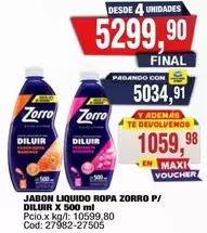 Zorro - JABON LIQUIDO ROPA DILUIR X 500 ml