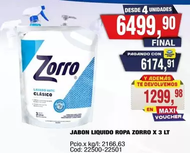 Zorro - JABON LIQUIDO ROPA X 3 LT