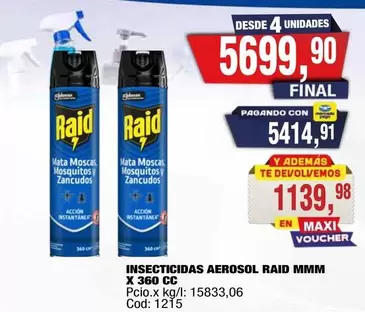 Raid - INSECTICIDAS AEROSOL MMM X 360 CC