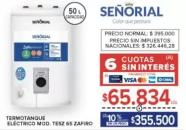 Señorial - TERMOTANQUE ELÉCTRICO MOD. TESZ 65 ZAFIRO