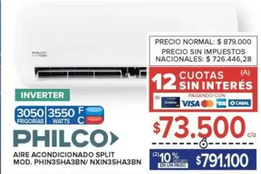 Philco - AIRE ACONDICIONADO SPLIT MOD. PHIN35HA3BN/NXIN35HA3BN