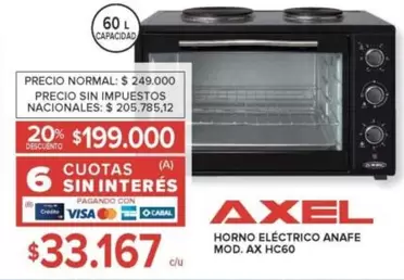 Axel - HORNO ELÉCTRICO ANAFE MOD. AX HC60