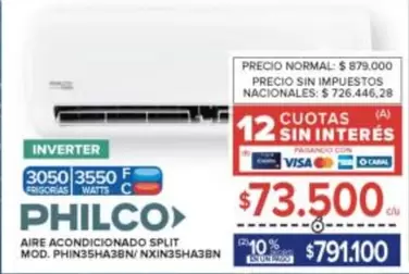Philco - AIRE ACONDICIONADO SPLIT MOD. PHIN35HA3BN/NXIN35HA3BN