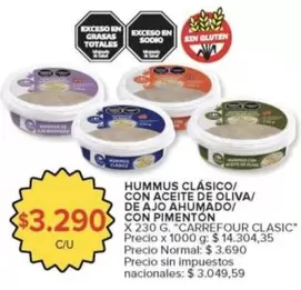 Carrefour - HUMMUS CLÁSICO, CON ACEITE DE OLIVA/ DE AJO AHUMADO/ CON PIMENTÓN