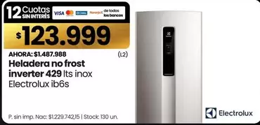Electrolux - Heladera no frost inverter 429 Its inox ib6s