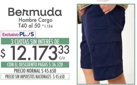 Bermuda Hombre Cargo T40 al 50