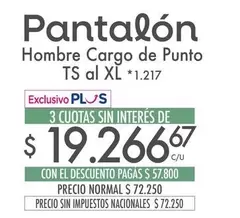XL - Pantalon Hombre Cargo de Punto TS al *1.217
